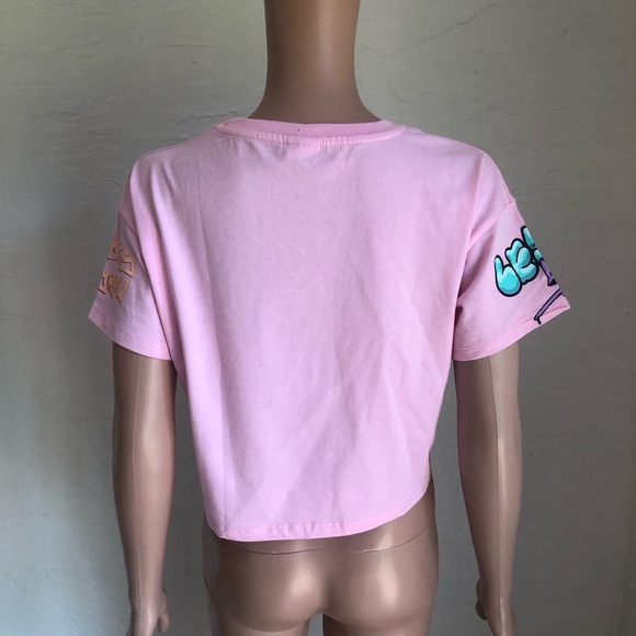 Zara Junior Girls Size 11-12 Pink Graffiti Cropped Printed T-Shirt Short Sleeves - Picture 2 of 16